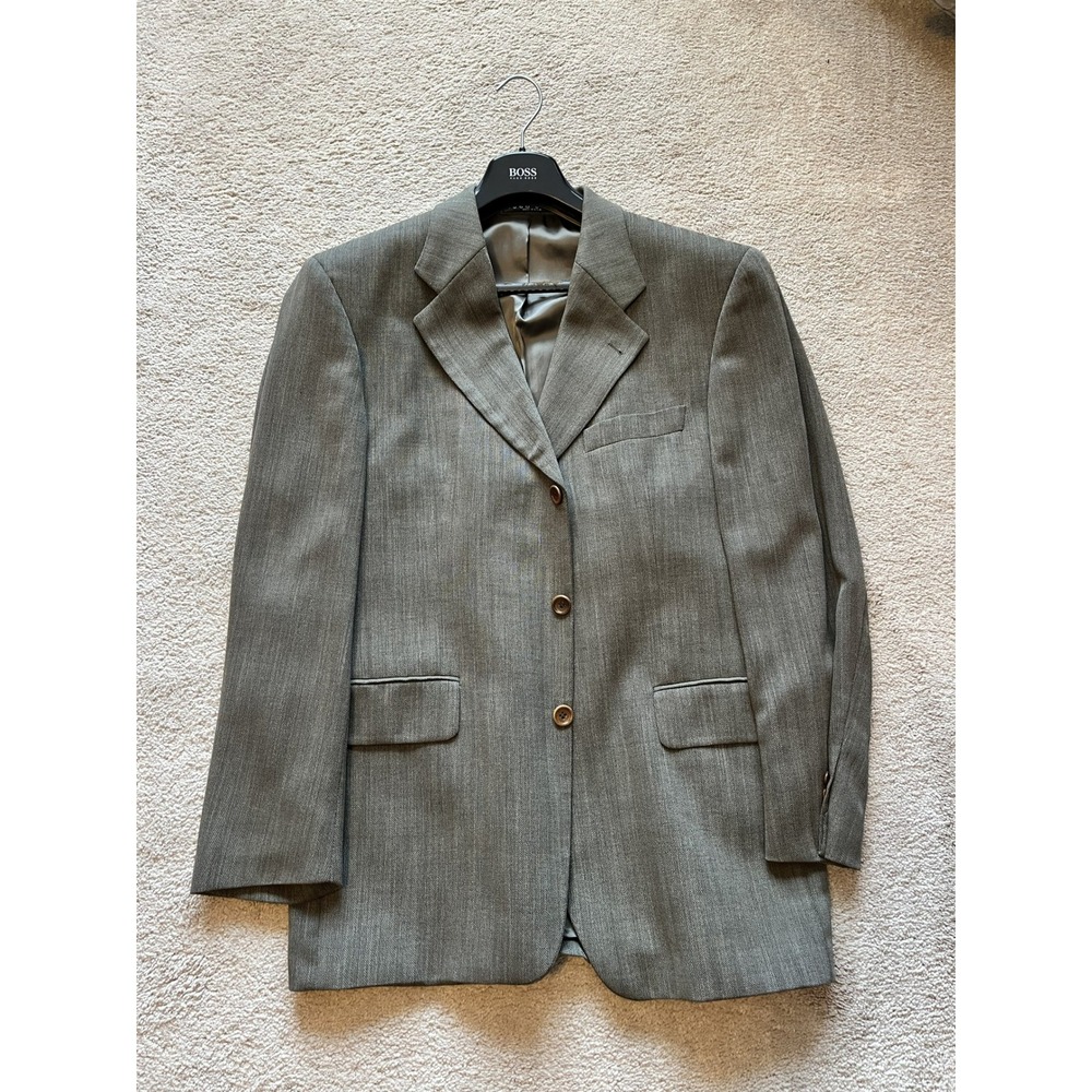 VTG Hugo Boss Mens 42R Suit Gray Wool Blend 3 Button Poseidon AkropolisCorporate